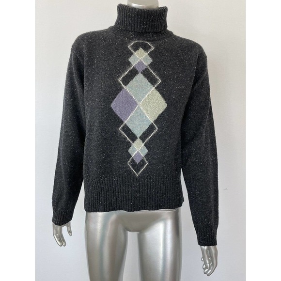 Valerie Stevens Argyle Sweater Women's Size Small Gray Wool Diamond Pullover - Picture 1 of 9